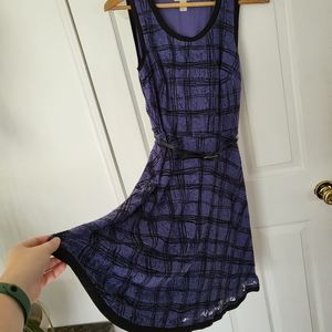 Lilac and black mini dress with leather waist belt